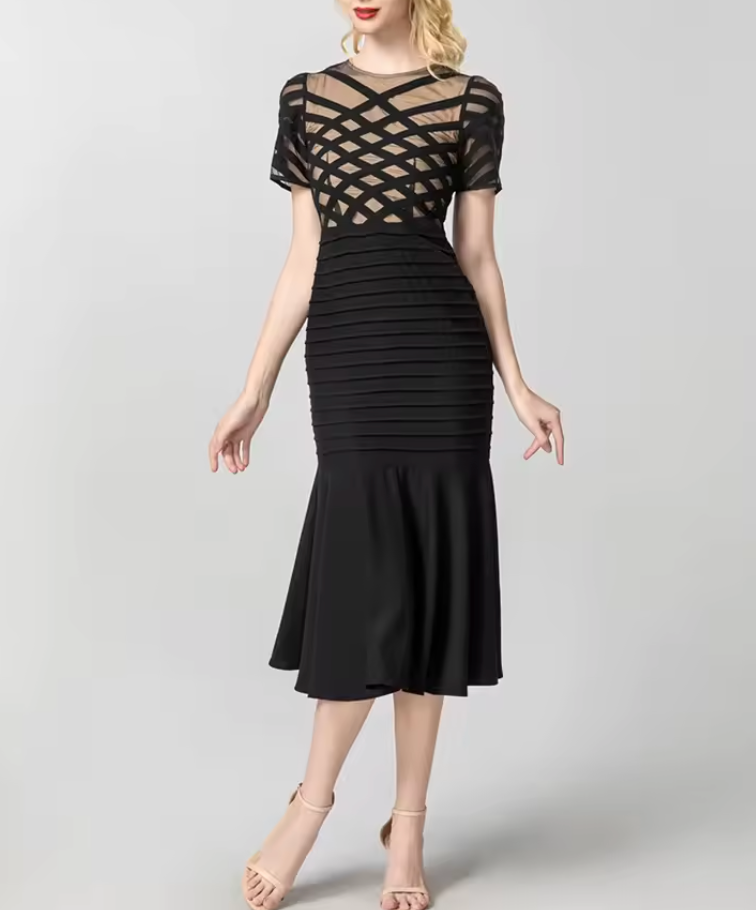 mesh panel bandage midi dress with mermaid hem – ASTRID