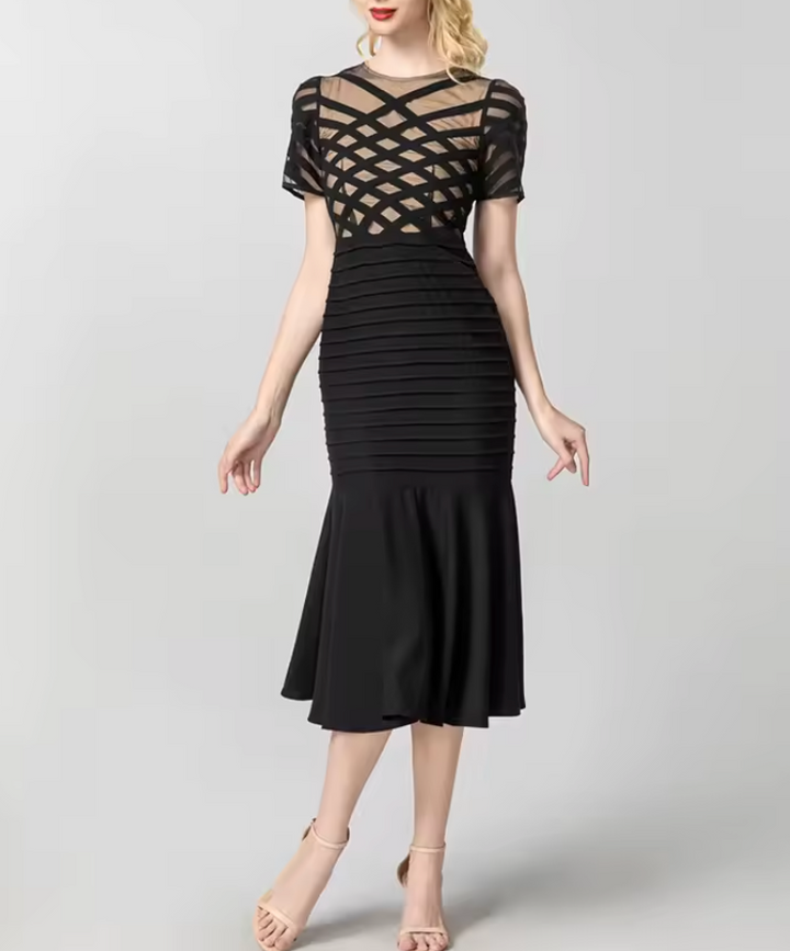 mesh panel bandage midi dress with mermaid hem – ASTRID