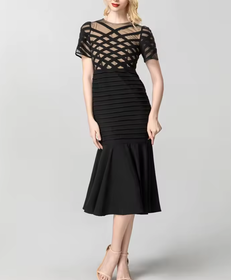 mesh panel bandage midi dress with mermaid hem – ASTRID