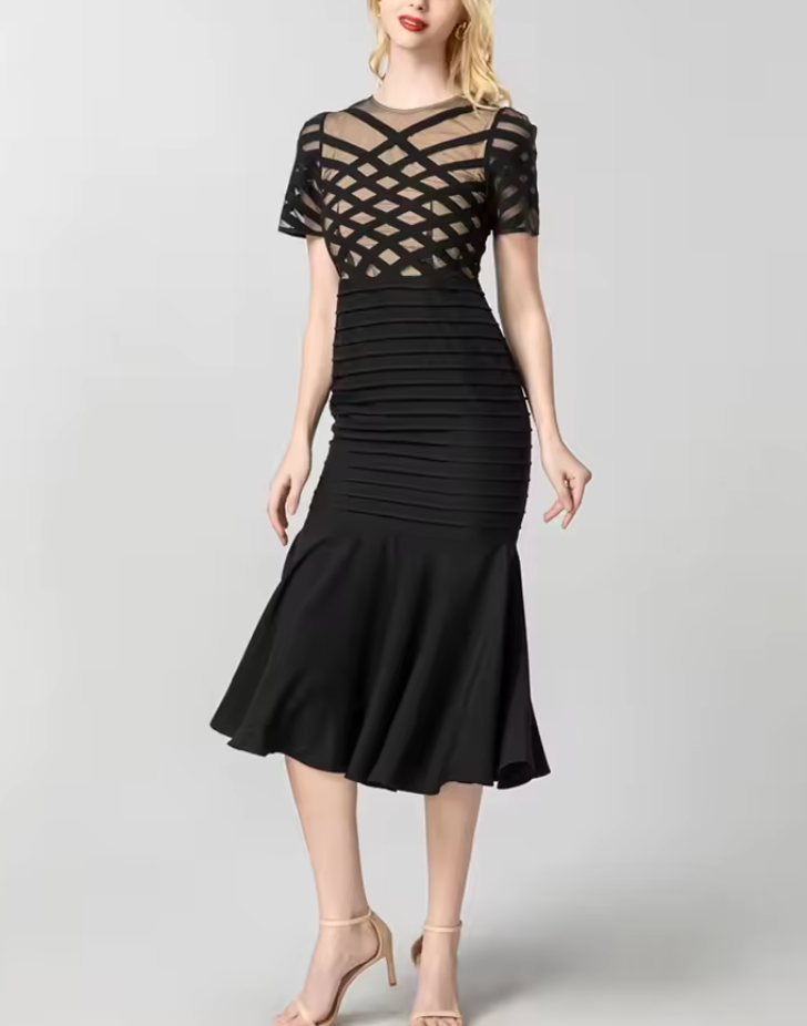 mesh panel bandage midi dress with mermaid hem – ASTRID