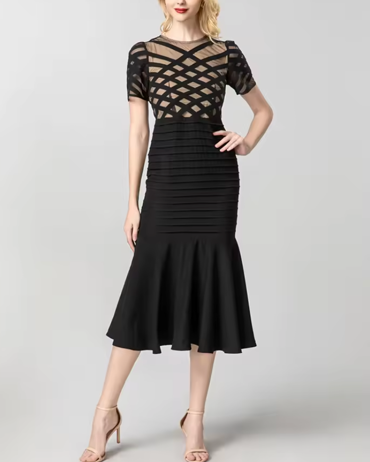 mesh panel bandage midi dress with mermaid hem – ASTRID