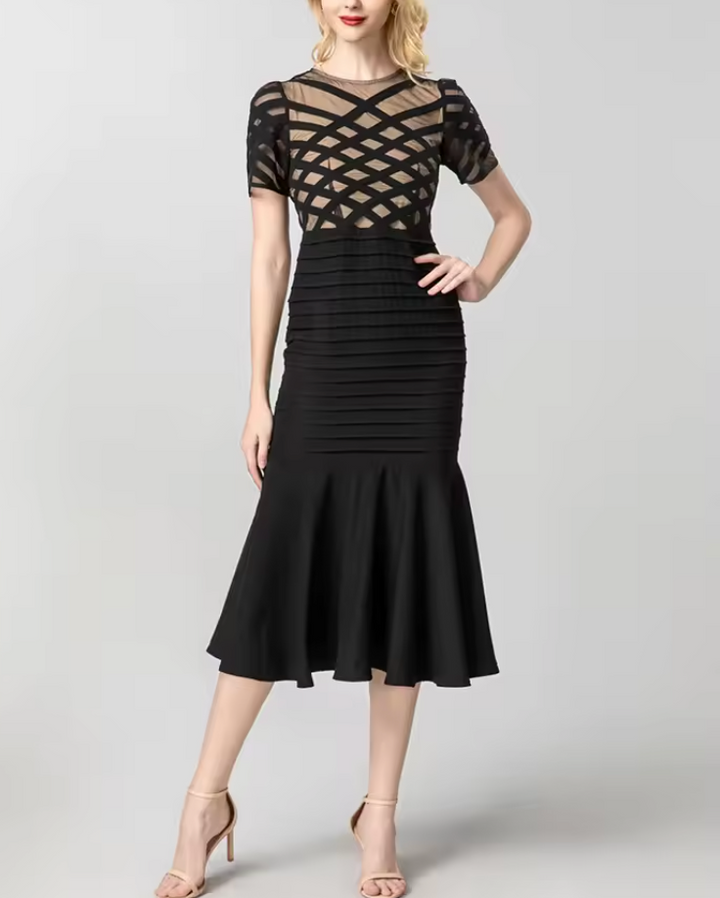 mesh panel bandage midi dress with mermaid hem – ASTRID