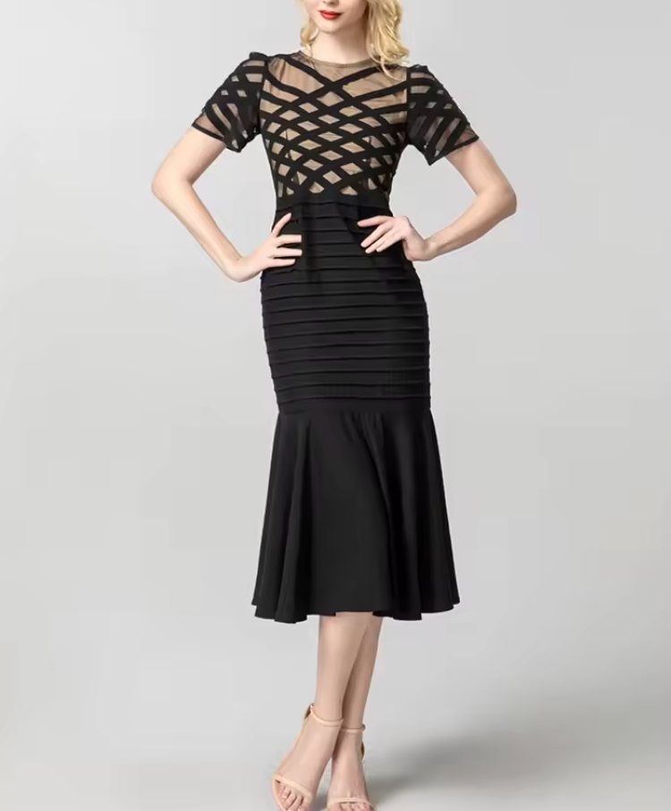 mesh panel bandage midi dress with mermaid hem – ASTRID