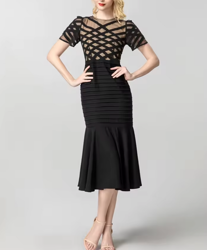 mesh panel bandage midi dress with mermaid hem – ASTRID