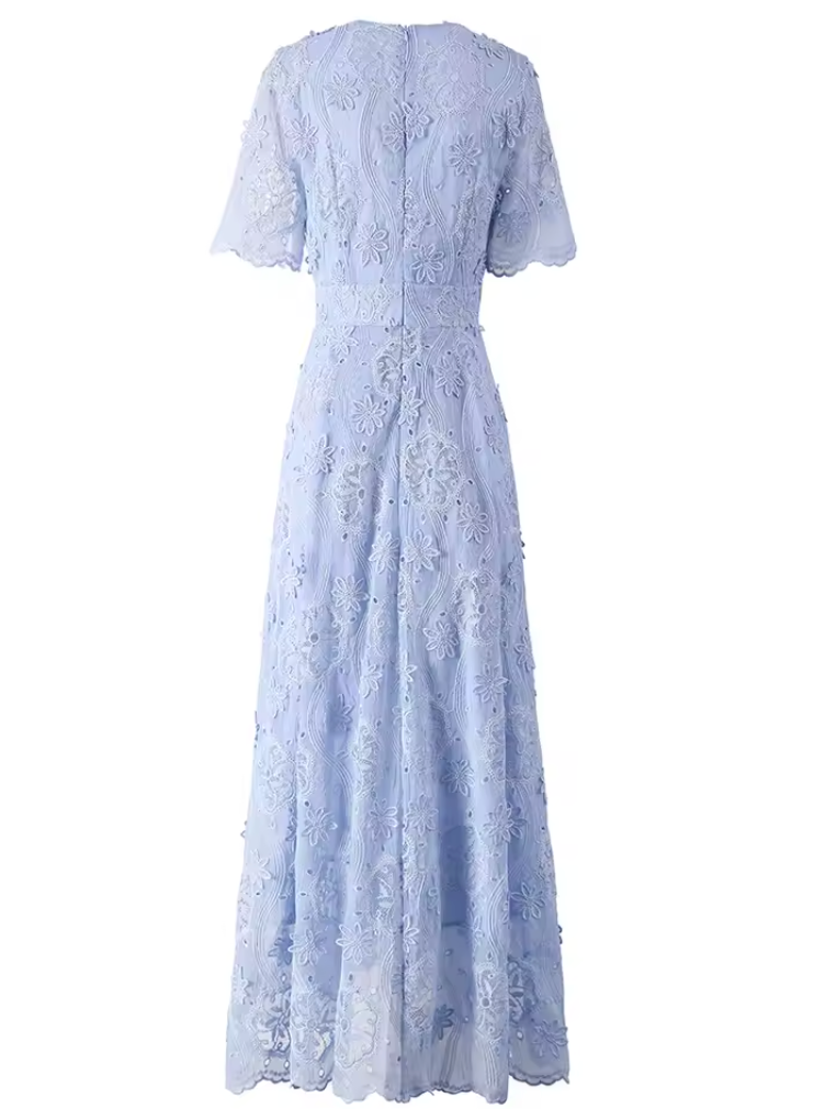 embroidered lace maxi dress with scalloped hem – ISABELLA