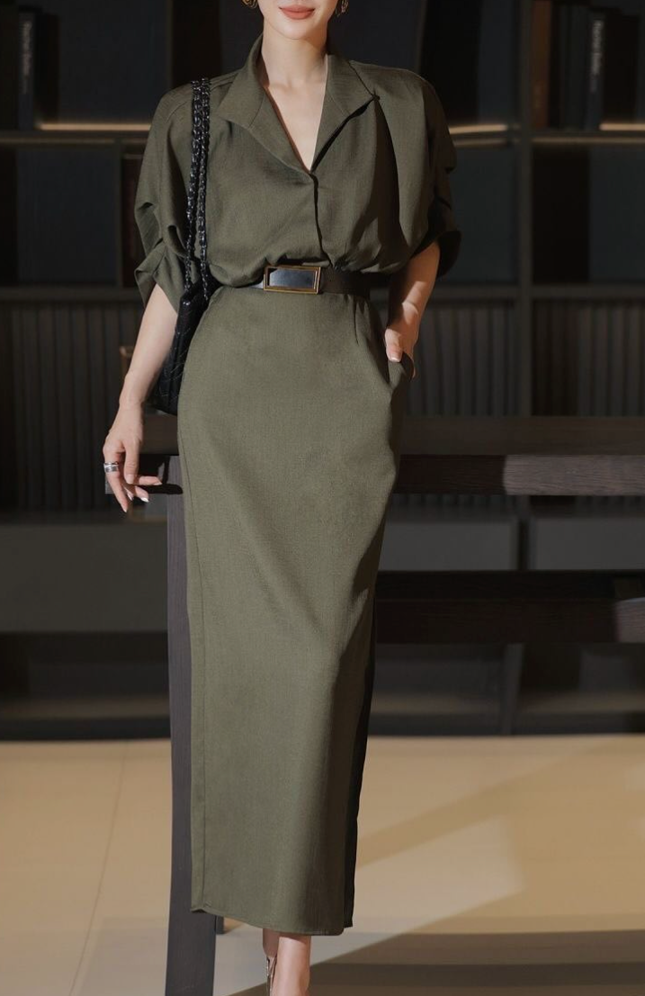 shirt-collar midi dress with relaxed sleeves – KAYLA