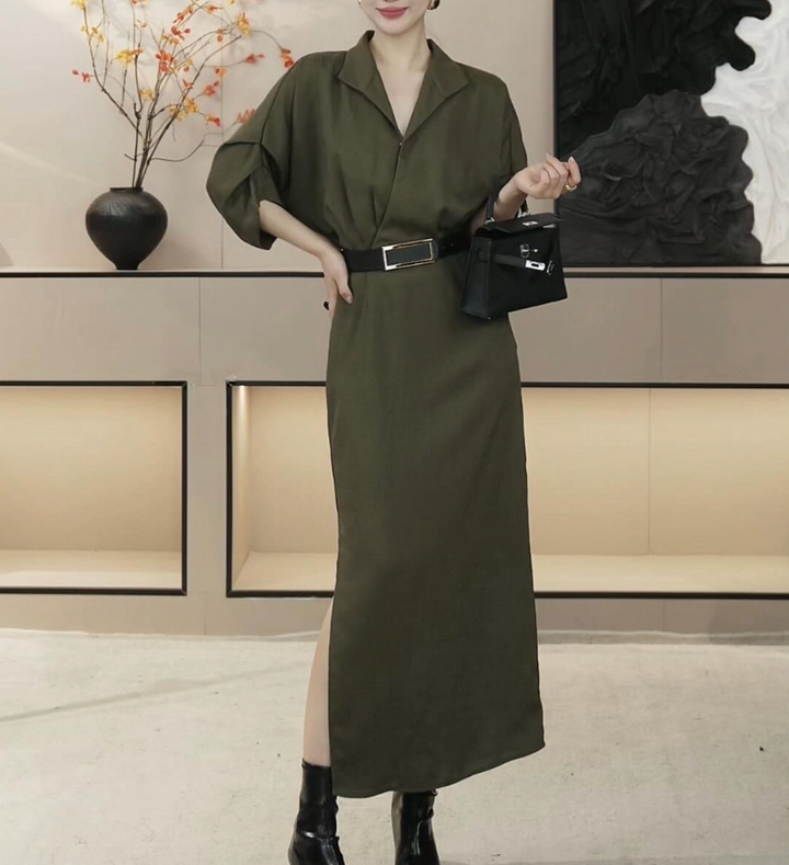 shirt-collar midi dress with relaxed sleeves – KAYLA