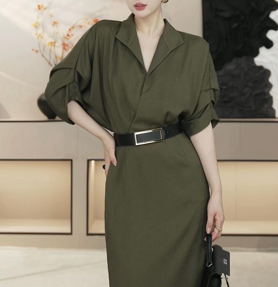 shirt-collar midi dress with relaxed sleeves – KAYLA