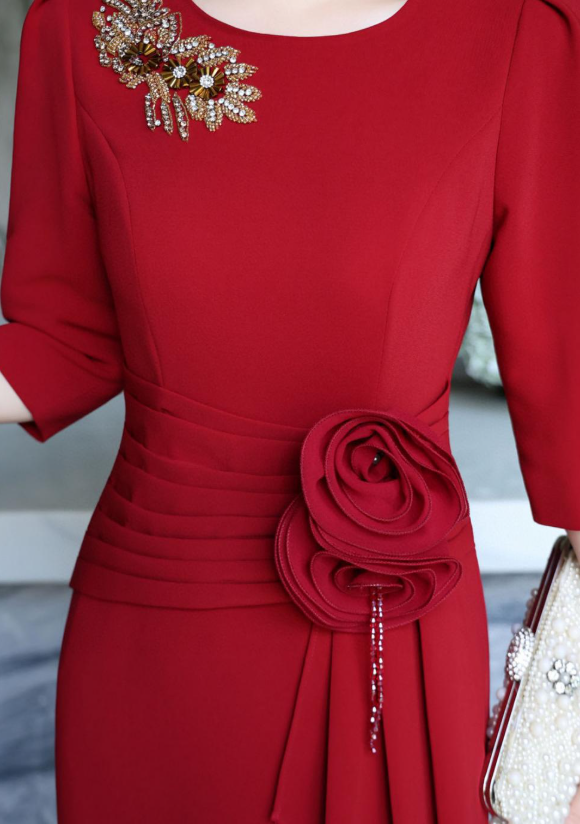 elegant column dress with floral waist appliqué – RUBINA