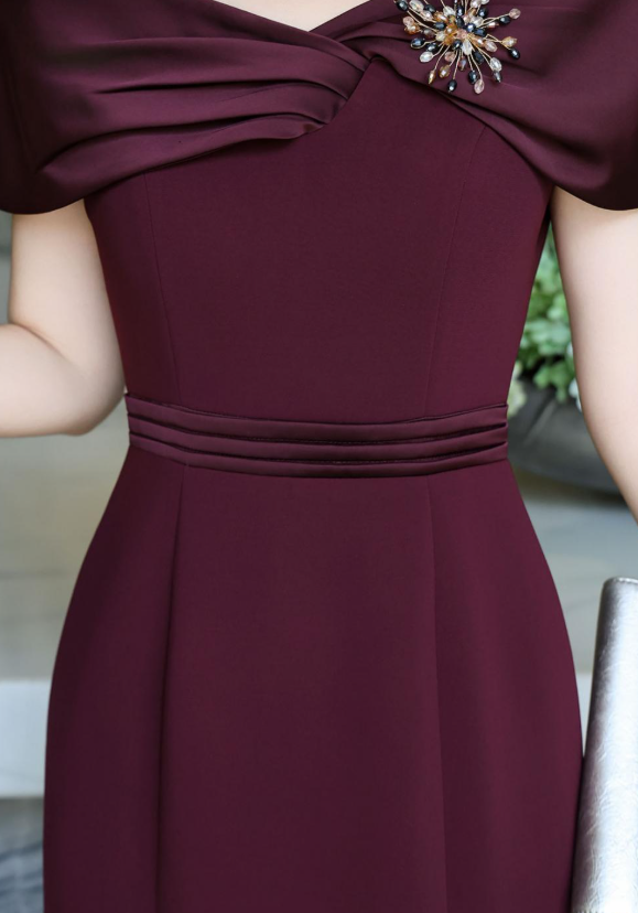 satin-draped mermaid dress with jeweled shoulder – MAROONIA