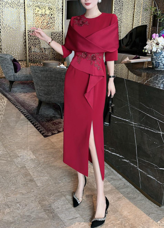 asymmetric wrap dress with embellished bodice – ROSELLA