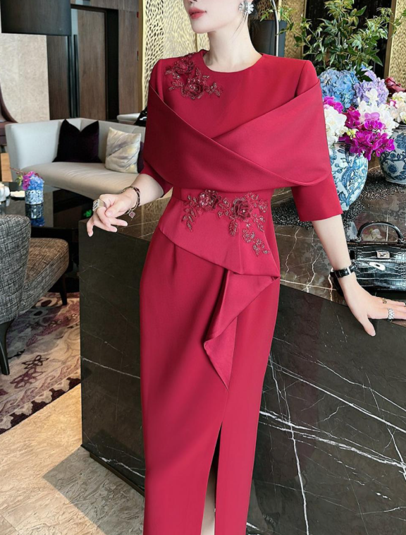 asymmetric wrap dress with embellished bodice – ROSELLA