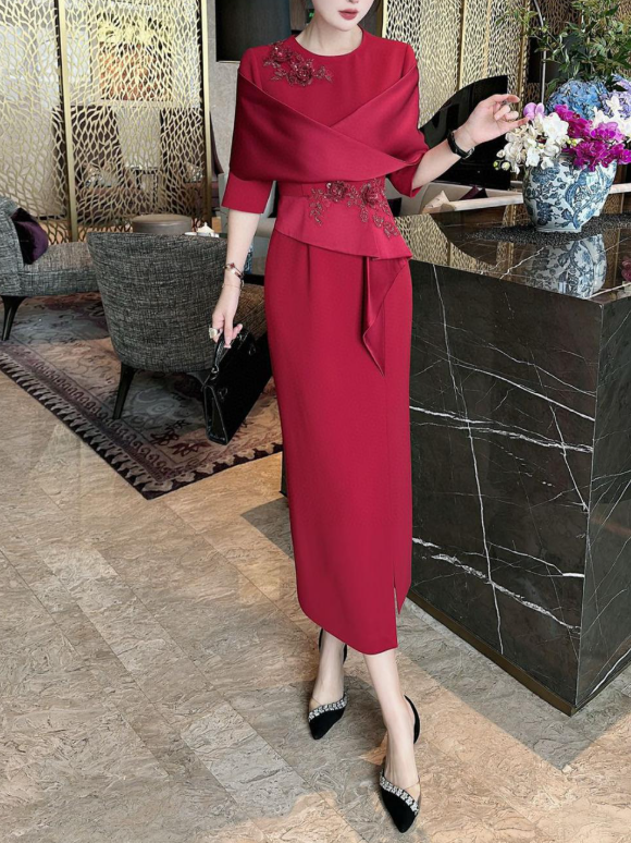 asymmetric wrap dress with embellished bodice – ROSELLA