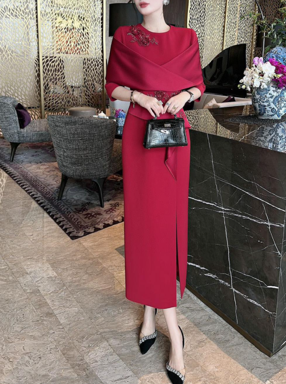 asymmetric wrap dress with embellished bodice – ROSELLA