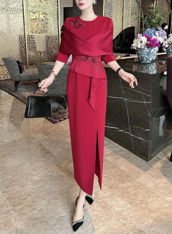 asymmetric wrap dress with embellished bodice – ROSELLA