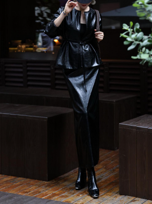 leather peplum set with fitted maxi skirt – VELVORA