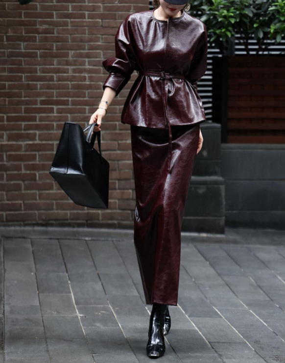leather peplum set with fitted maxi skirt – VELVORA