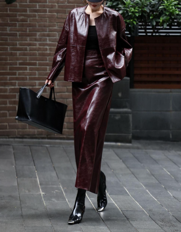 leather peplum set with fitted maxi skirt – VELVORA