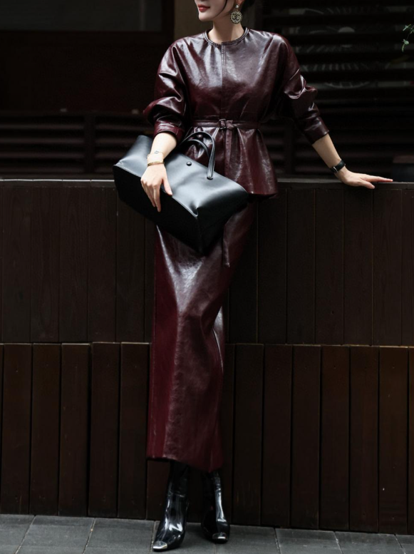 leather peplum set with fitted maxi skirt – VELVORA