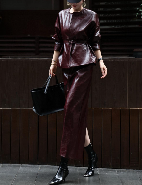 leather peplum set with fitted maxi skirt – VELVORA