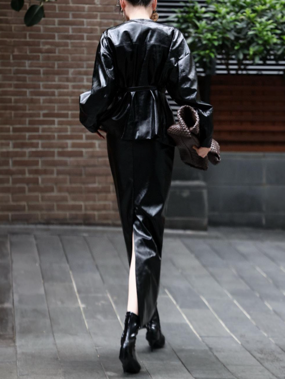 leather peplum set with fitted maxi skirt – VELVORA