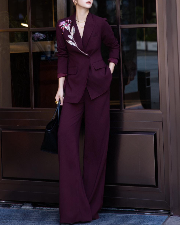 embroidered tailored suit with wide-leg trousers – MARSELLE