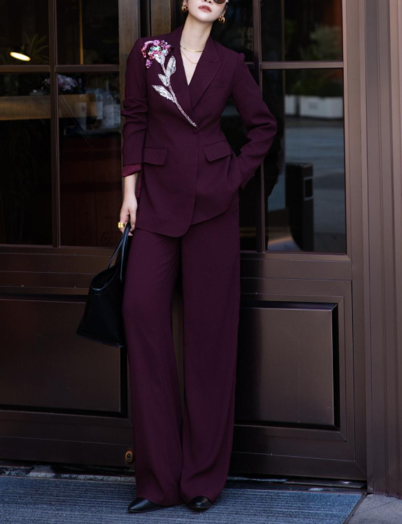 embroidered tailored suit with wide-leg trousers – MARSELLE