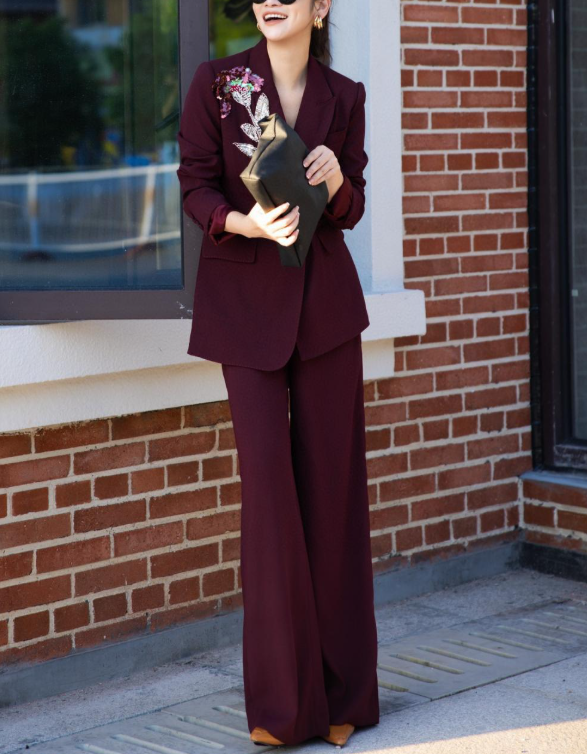 embroidered tailored suit with wide-leg trousers – MARSELLE