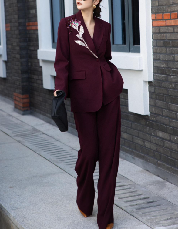 embroidered tailored suit with wide-leg trousers – MARSELLE