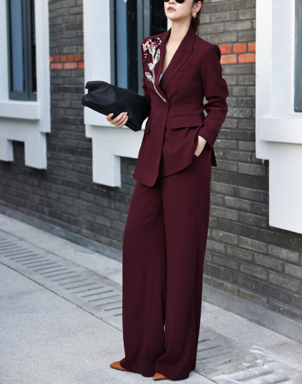 embroidered tailored suit with wide-leg trousers – MARSELLE