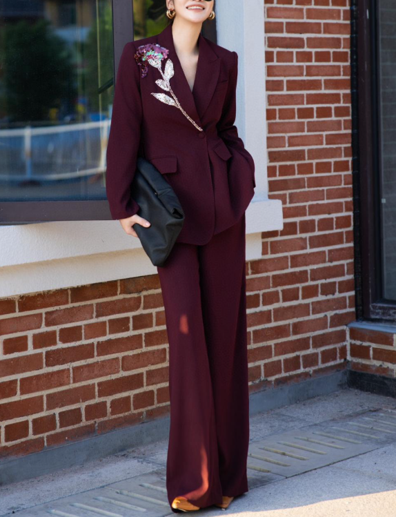 embroidered tailored suit with wide-leg trousers – MARSELLE