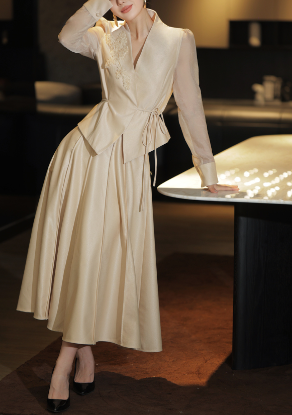 pleated satin suit with sheer sleeves – FUCHSIA BLOOM