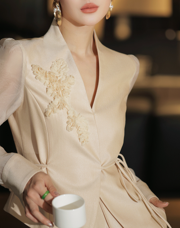 pleated satin suit with sheer sleeves – FUCHSIA BLOOM