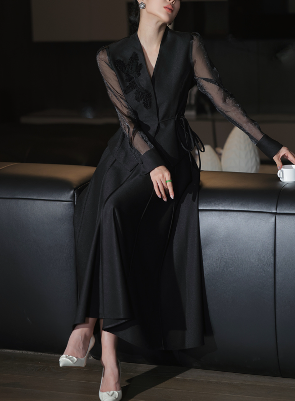 pleated satin suit with sheer sleeves – FUCHSIA BLOOM