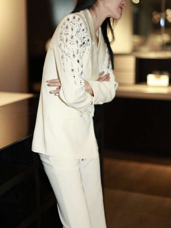 embellished satin-lapel suit with crystal sleeves – OPAL GLINT