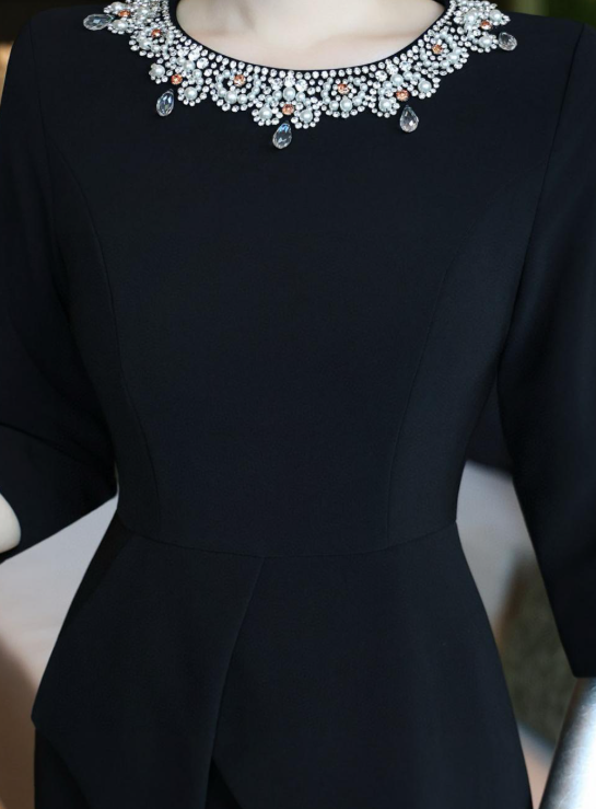 peplum evening dress with embellished neckline – MERLOT