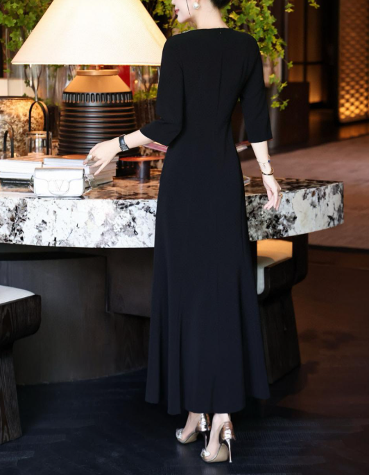 peplum evening dress with embellished neckline – MERLOT