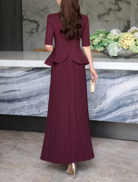 pleated maxi dress with embellished bodice – AUBERGINE
