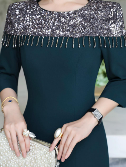 embellished neckline gown with draped fit – LUSTRE