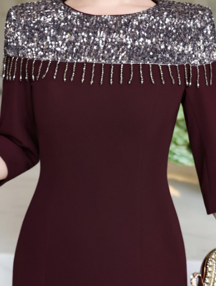 embellished neckline gown with draped fit – LUSTRE