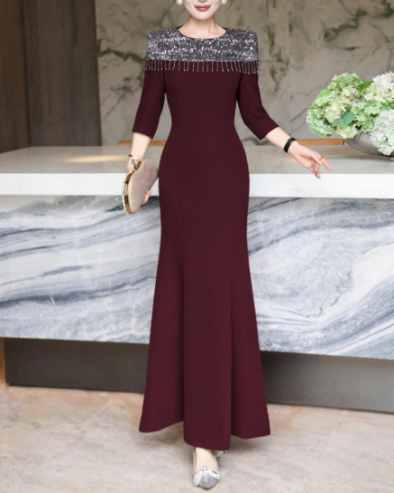 embellished neckline gown with draped fit – LUSTRE