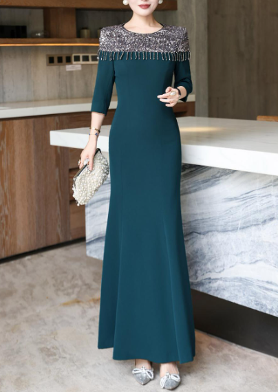 embellished neckline gown with draped fit – LUSTRE