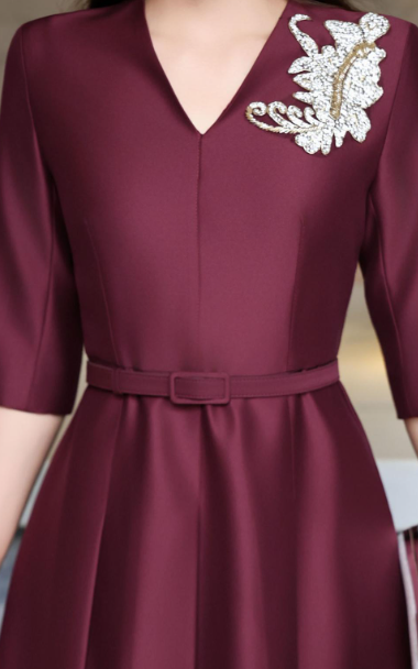 elegant A-line dress with embellished shoulder – MIDNIGHT