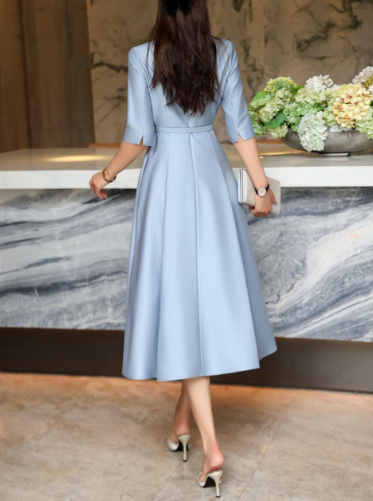 elegant A-line dress with embellished shoulder – MIDNIGHT