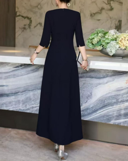 ruffle-draped evening dress with side embellishment – SCARLET