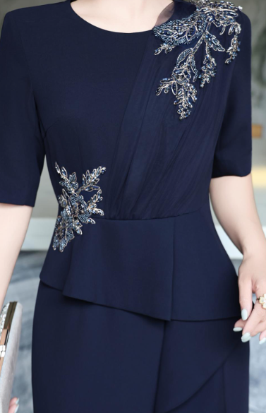 embroidered peplum gown with front slit – MERLOT