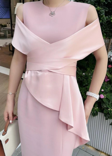 off-shoulder draped cocktail dress with sculpted peplum – CRIMSON