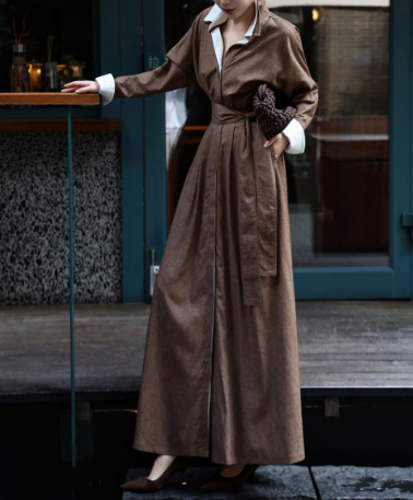 long belted shirt dress with contrast collar – SERENITY