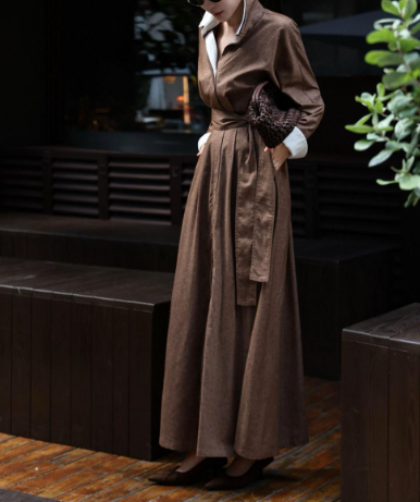 long belted shirt dress with contrast collar – SERENITY