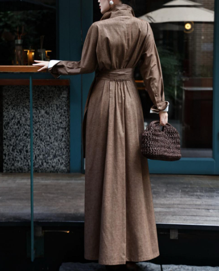 long belted shirt dress with contrast collar – SERENITY